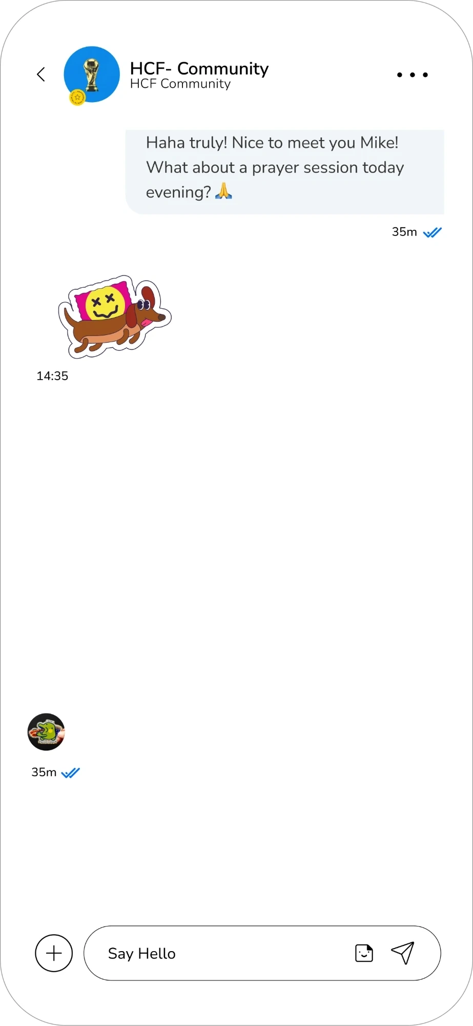 A campaign card in the chat showing $3,420 raised of $5,000, with amount buttons and a Give $50 button